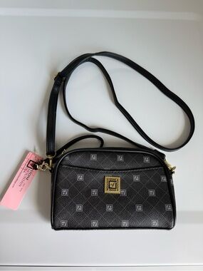 Stone & Co. Black Logo-Print Crossbody Bag with Gold Hardware